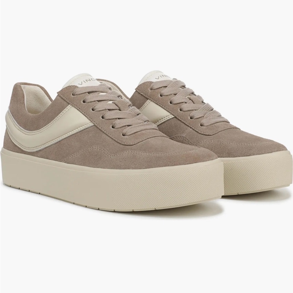 Vince Women Benfield Court Suede Platform Sneaker US8.5M (EU 39) Light Straw NEW